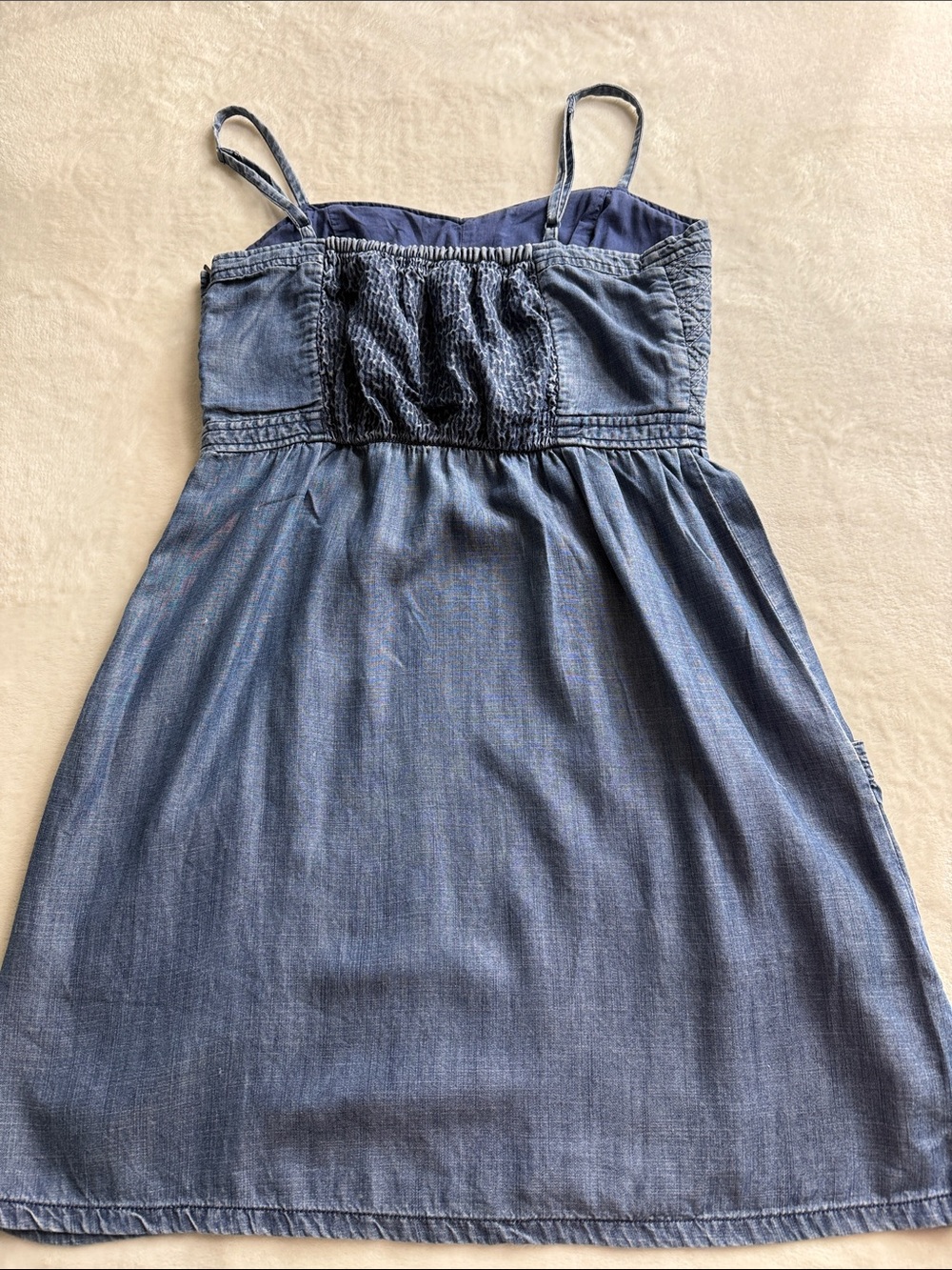 American Eagle Outfitters Chambray Blue Smocked Pocket Sundress - Picture 11 of 14